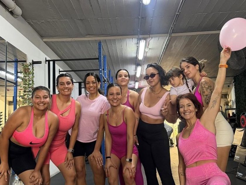 Members dressed in pink for a themed charity training session